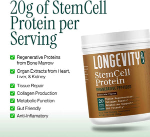 Stem Cell Protein Powder Chocolate - Bone Marrow & Bone Broth Protein, Bacillus Subtilis AB-22, Natural Peptides - Cellular Recovery - 30 Servings