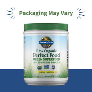 Garden of Life Raw Organic Perfect Food Green Superfood Juiced Greens Powder - Original Stevia-Free, 30 Servings, Non-GMO, Gluten Free Whole Food Dietary