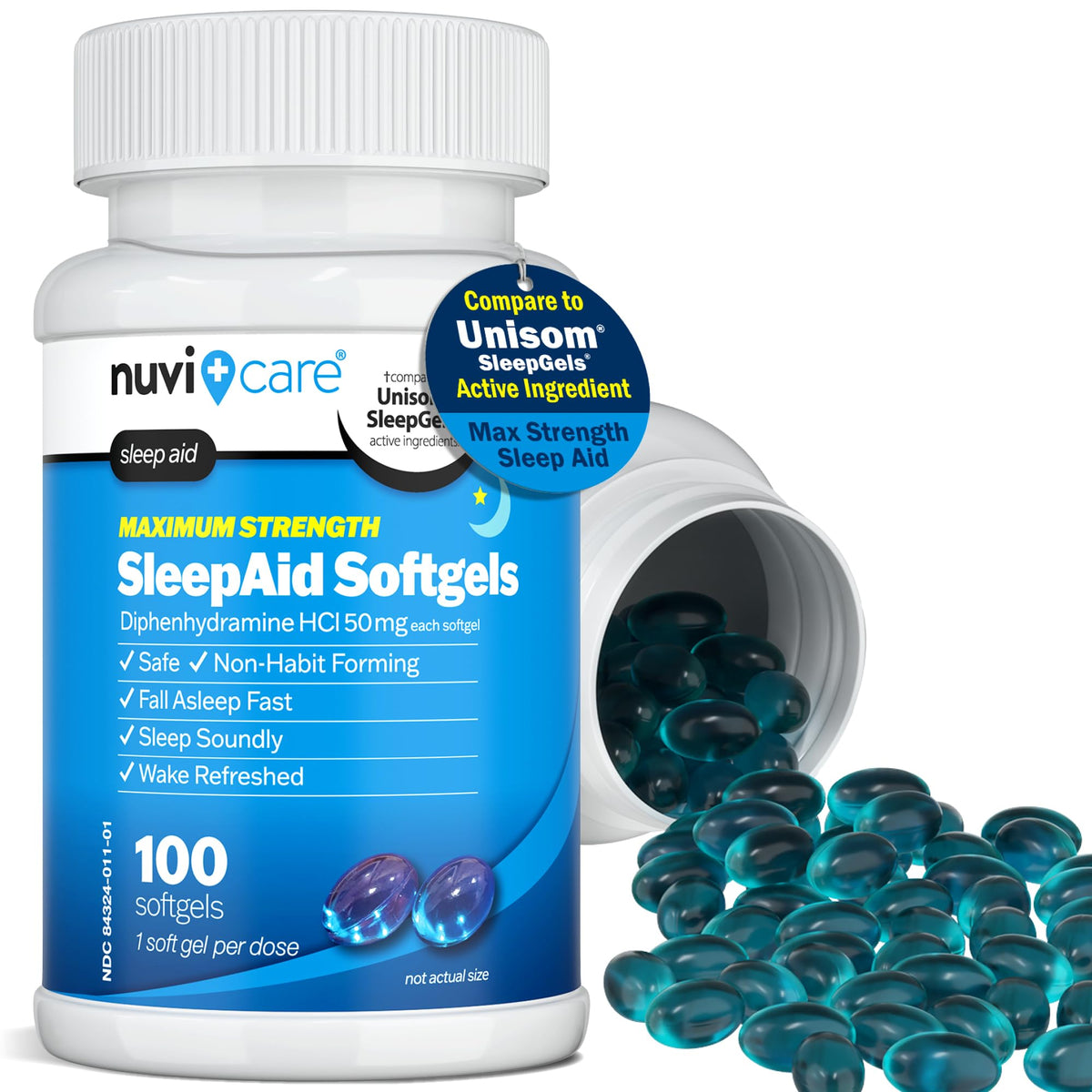 NUVICARE Diphenhydramine 50mg Max Strength SleepAid, 100 Count