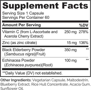 NATURELO Immune Support - Vitamin C, Elderberry, Zinc, Echinacea - Natural Immunity Boost w/Antioxidant, Herbal & Mineral Defense - 60 Vegan Capsules