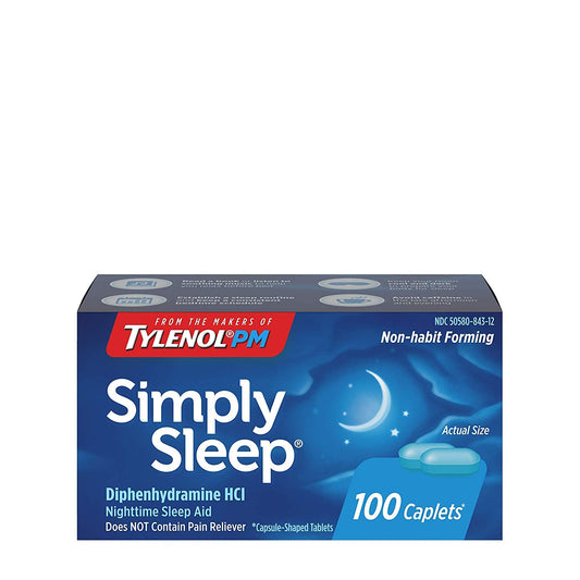 Tylenol Simply Sleep Caplets, 25 mg Diphenhydramine HCl, 100 Count