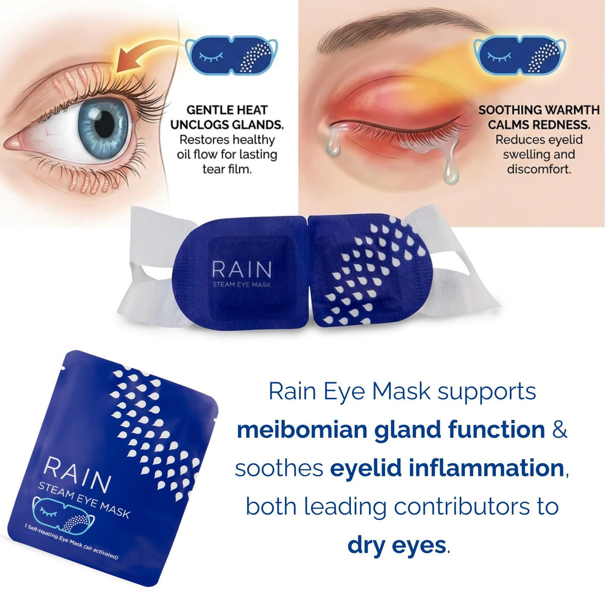 Rain Self Heating Steam Eye Mask - Moist Heat Therapy (20 Masks)