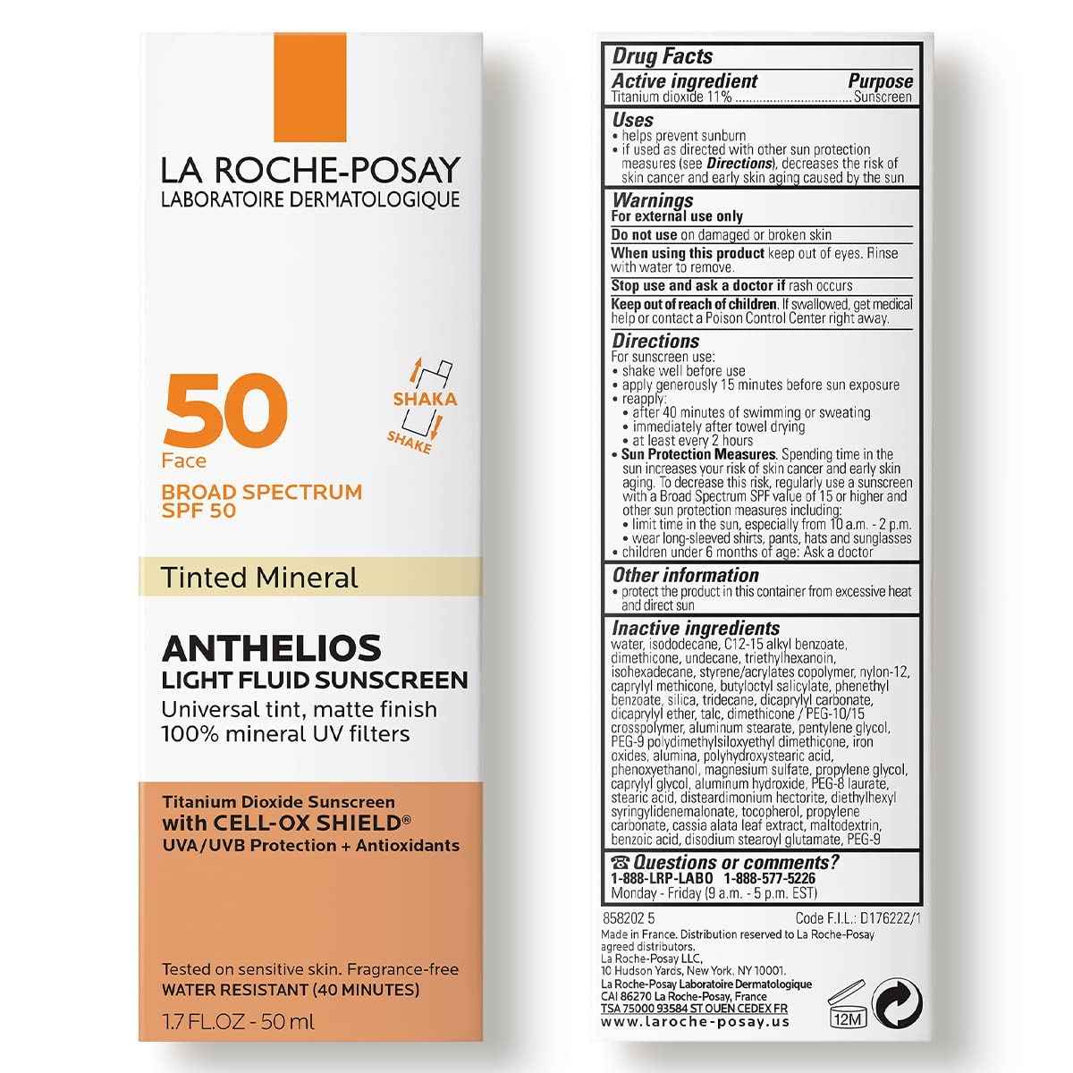 La Roche Posay Anthelios 50 Mineral Tinted Ultra Light Sunscreen Fluid 50ml/1.7oz (Pack of 2)