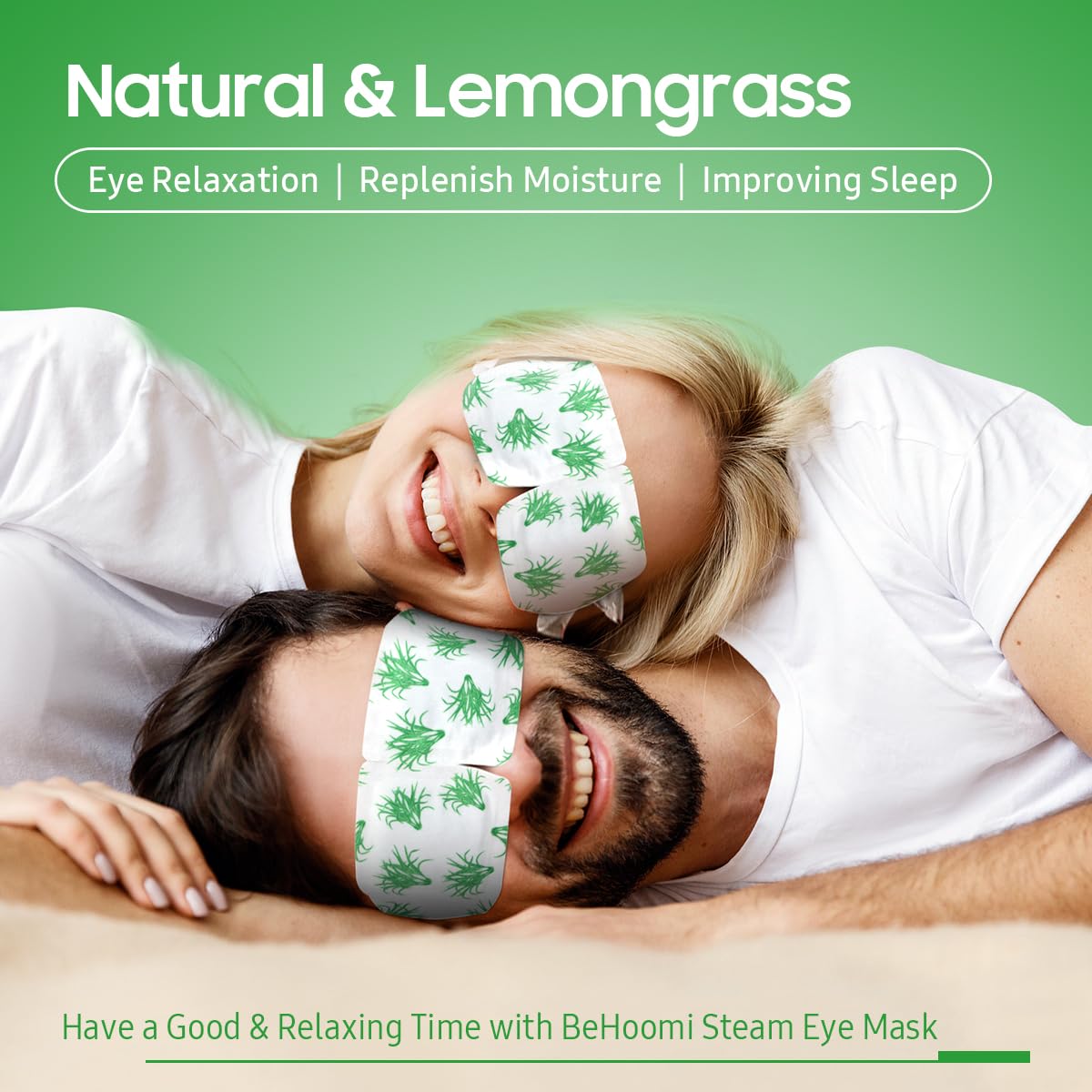BeHoomi Self Heating Steam Eye Mask – Lemongrass Scented Warm Compress Heated Eye Mask for Sleep, Spa & Relaxation (20 Pack)