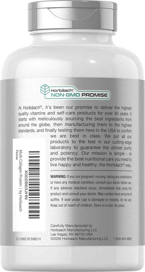 Horbäach Multi Collagen Protein 2000 mg - 180 Capsules - Type I, II, III, V, X - Keto & Paleo Friendly - Non-GMO, Gluten Free Supplement