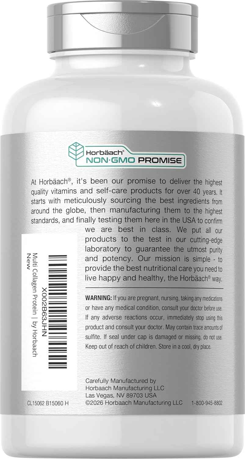 Horbäach Multi Collagen Protein 2000 mg - 180 Capsules - Type I, II, III, V, X - Keto & Paleo Friendly - Non-GMO, Gluten Free Supplement