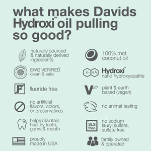 Davids Nano Hydroxyapatite Oil Pulling Oral Rinse Mouthwash, 100% MCT Coconut Oil, Promotes Teeth and Gum Health, Natural Whitening, Essential Oils