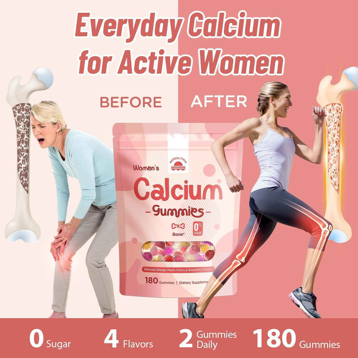 Calcium Gummies for Women - 1500mg Calcium Citrate with Vitamin D3, K2, Magnesium, Zinc, Boron & Soy Isoflavones - Calcium Supplement, Vegan, Zero Sugar, Mixed Fruit Flavors, 360 Count