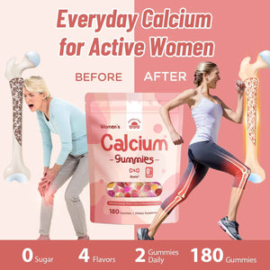 Calcium Gummies for Women - 1500mg Calcium Citrate with Vitamin D3, K2, Magnesium, Zinc, Boron & Soy Isoflavones - Calcium Supplement, Vegan, Zero Sugar, Mixed Fruit Flavors, 360 Count