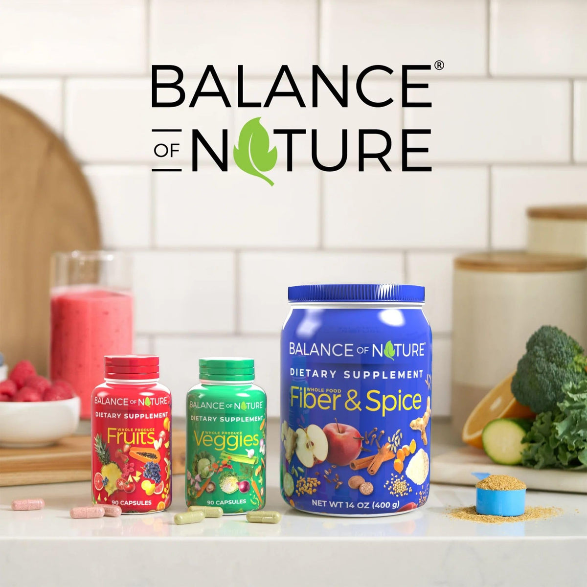 Balance of Nature Fruits & Veggies Supplements - Whole Fruit and Vegetable Ingredients for Women, Men, and Kids - 90 Fruits Capsules, 90 Veggies Capsules - 2 Sets