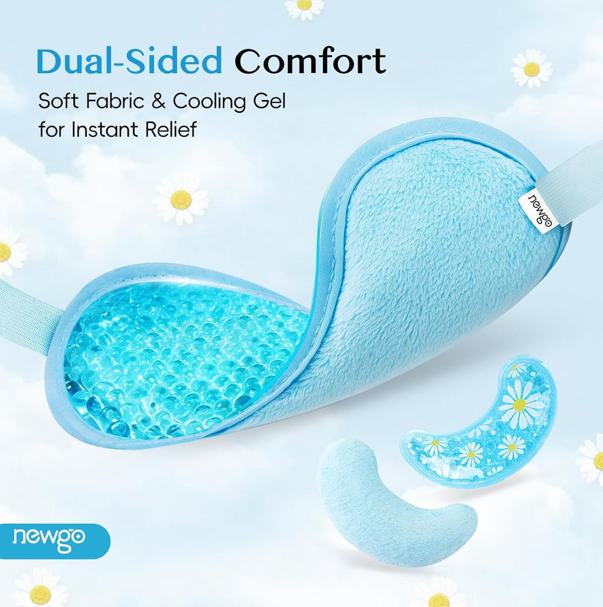 NEWGO Cooling Eye Mask with Gel Eye Pad – Cold Ice Pack for Puffy Eyes, Dark Circles, Headache & Stress Relief (Blue Set)