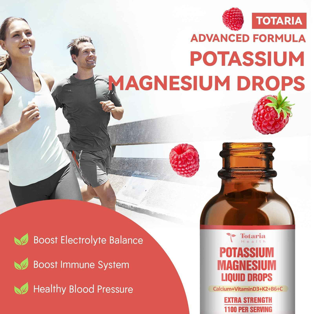 Potassium Magnesium Supplement Liquid Drops - High Absorption Potassium Supplement with Magnesium, Calcium, Vitamin D3 K2, Vegan, Non-GMO Potasio Support Leg Cramps, Bone, Muscle - 2 Fl oz
