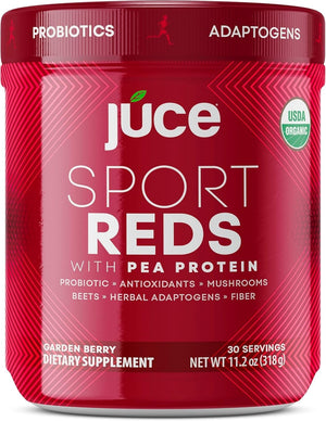 Terra Kai Organics Juce SR7 Sport Reds Organic Fruit & Veggies w/Pea Protein | 43 Superfoods, Antioxidants, Mushrooms, Beets, Herbal Adaptogens, Probiotic, Fiber, Garden Berry Flavor (30 Servings) Terra Kai OrganicsBuy Supplements Australia