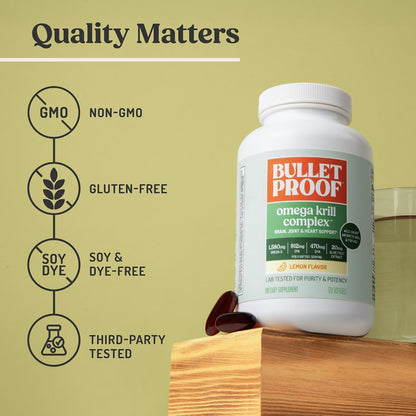 Bulletproof Omega Krill Complex Softgels, 120 Count - Lemon Flavor Omega 3 Supplement with Krill & Fish Oil, 1560mg EPA, DHA & GLA, Supports Brain, Heart & Joint Health, Non-GMO, Gluten Free