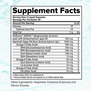 Vegan Omega 3 Supplement- 960mg Omega-3 Fatty Acids, DHA, EPA, SDA, ALA Supplement - Immune Support- 30 Servings, 60 Liquid Capsules ComplementBuy Supplements Australia