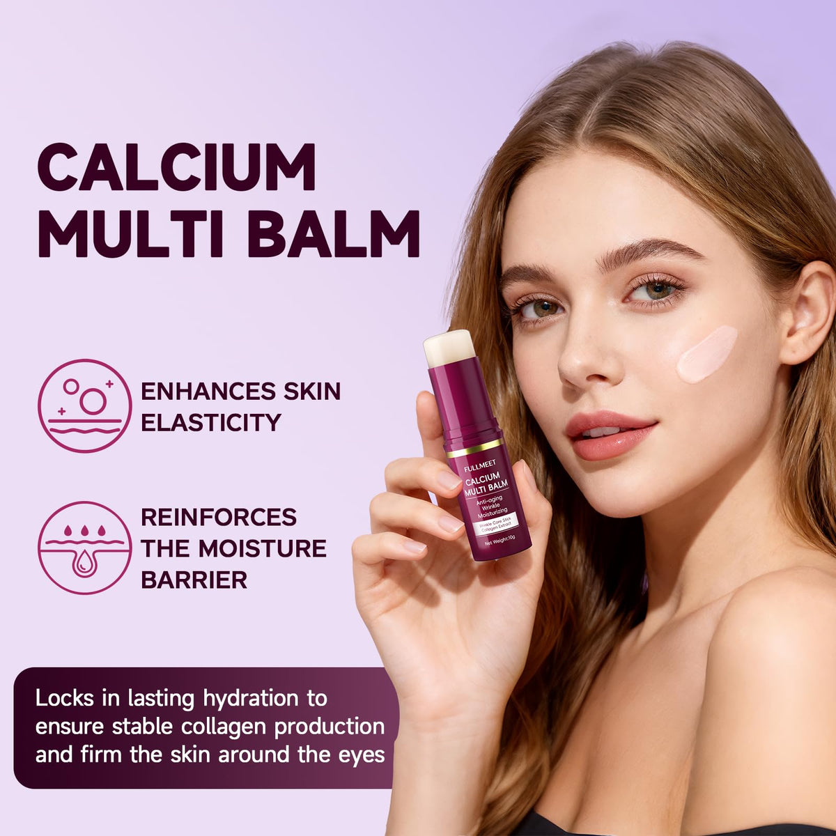 FullMeet Calcium Volume Multi Balm - Collagen All-in-One Moisturizing Stick for Face, Neck & Eyes - Anti-Aging Wrinkle Core Stick (10g)