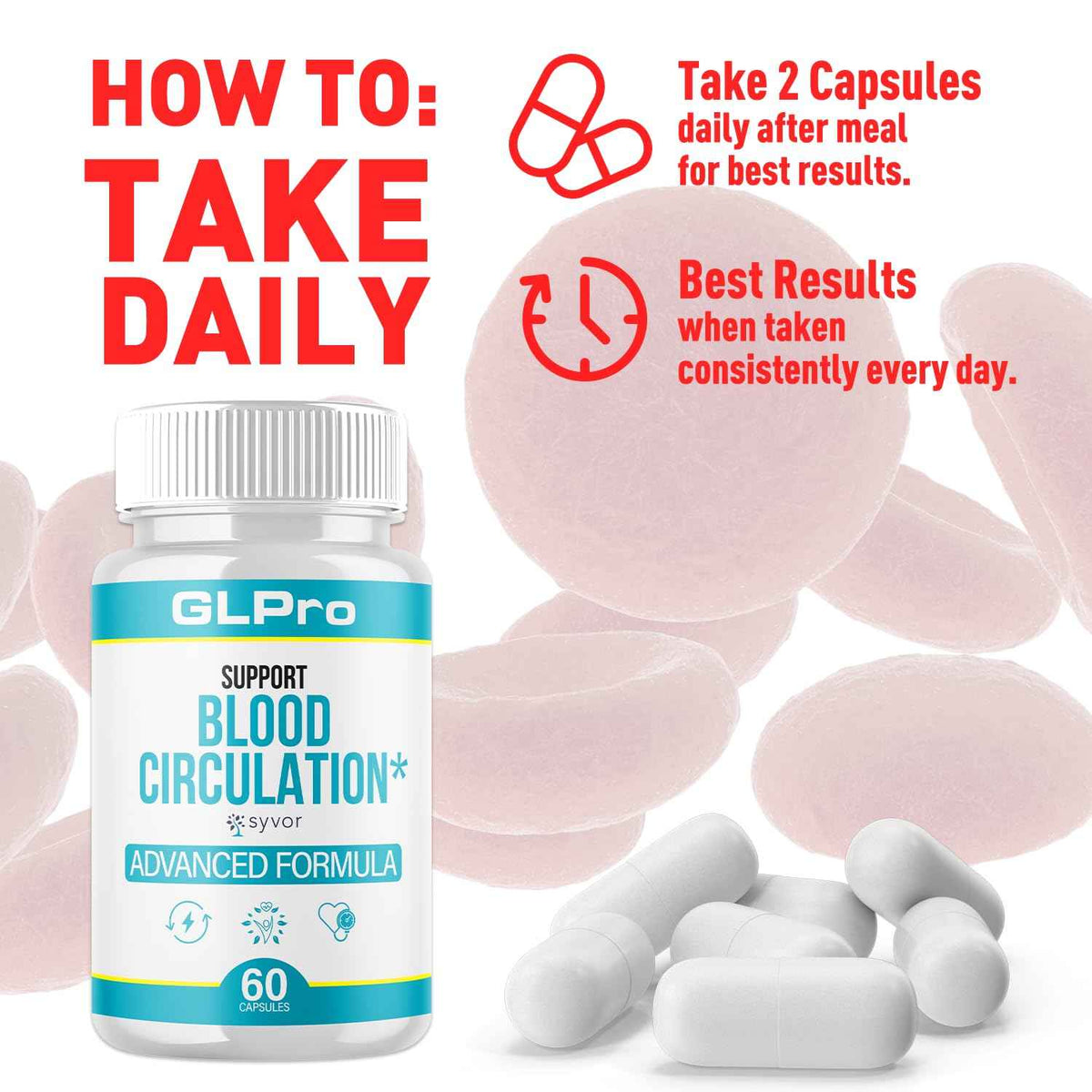 GLPro Blood Capsules, Official GLPro Blood Health Support Pills with All Natural Ingredients, Advanced Formula Supplement with Maximum Strength Premium Vitamins for Women and Men (60 Capsules)