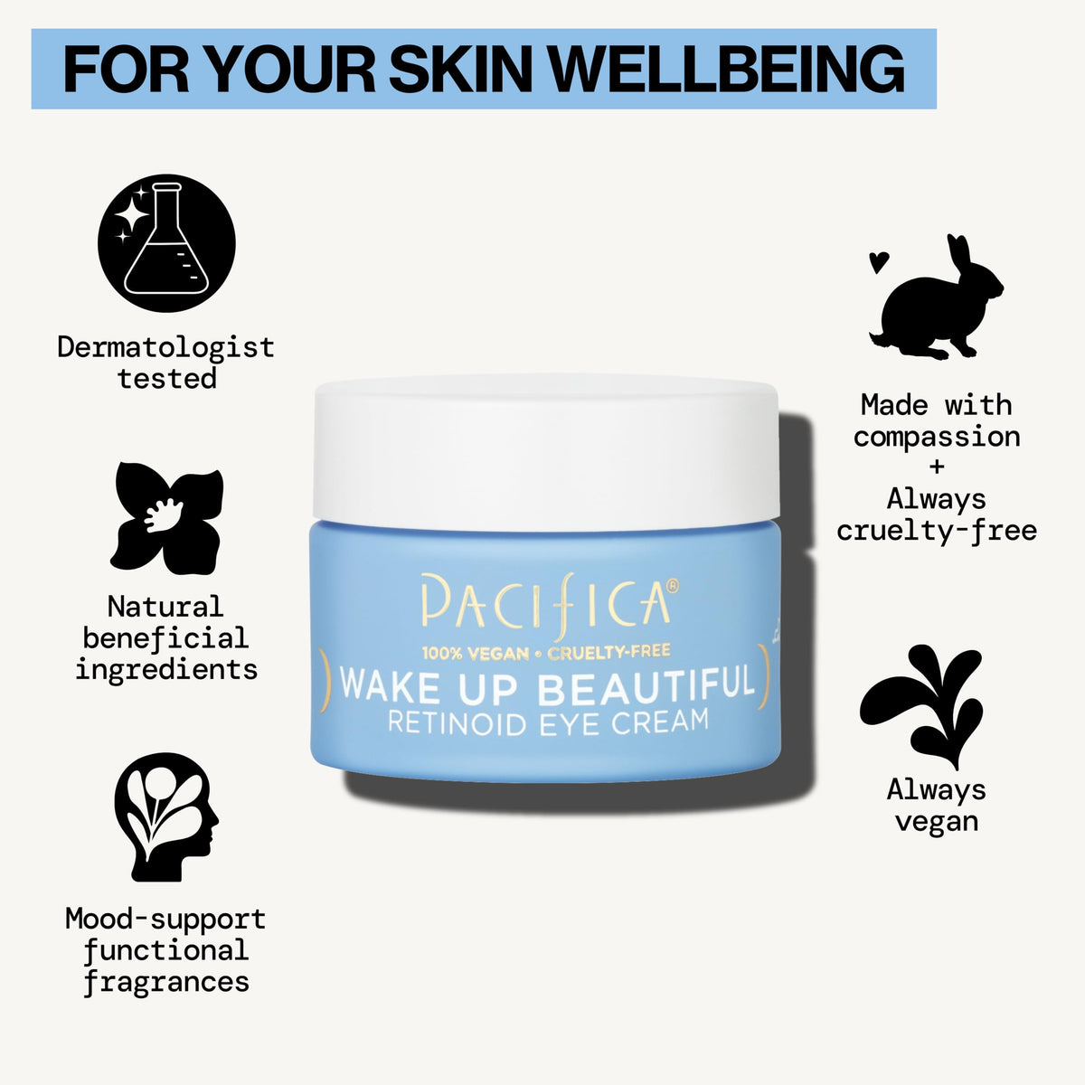 Pacifica Wake Up Beautiful Retinoid Eye Cream - Anti-Aging Night Treatment with Melatonin & Mushrooms for Dark Circles (0.5 fl. oz)