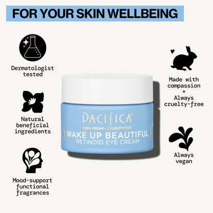 Pacifica Wake Up Beautiful Retinoid Eye Cream - Anti-Aging Night Treatment with Melatonin & Mushrooms for Dark Circles (0.5 fl. oz)