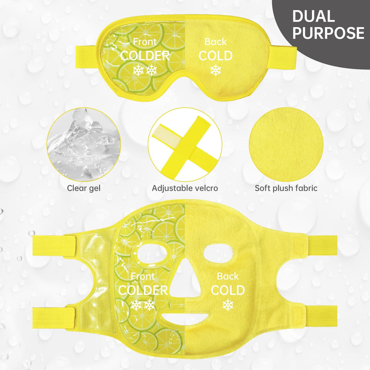 ZNÖCUETÖD Eye & Face Ice Mask (Lemon Yellow) – Cooling Gel Pack for Puffiness, Dark Circles, Migraine Relief & Sinus Pain | Soft Plush Backing