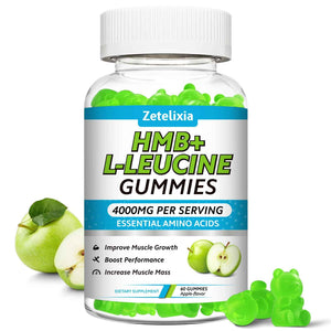 HMB and L-Leucine Gummies, 4000mg HMB and Leucine Supplements Amino Acid Gummies for Men & Women, Support Muscle Growth, Muscle Relief and Workout Recovery, Sugar-Free, Vegan, Apple Flavor, 120 Count