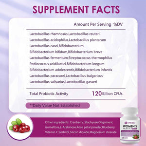 OMOGS Women's Probiotic, with Cranberry Extract, Organic Prebiotics & Vitamin C, 120 Billion CFUs,18 Strains, Help for Boost Immune, Digestive, Gut Health & Women's Health,120 Tablets