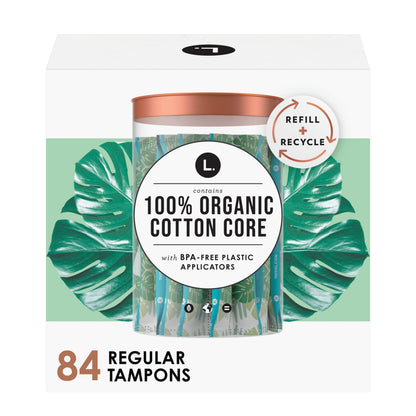 L. Organic Cotton Tampons - Regular 42 Count x 2 Packs (84 Count Total) (Packaging May Vary)