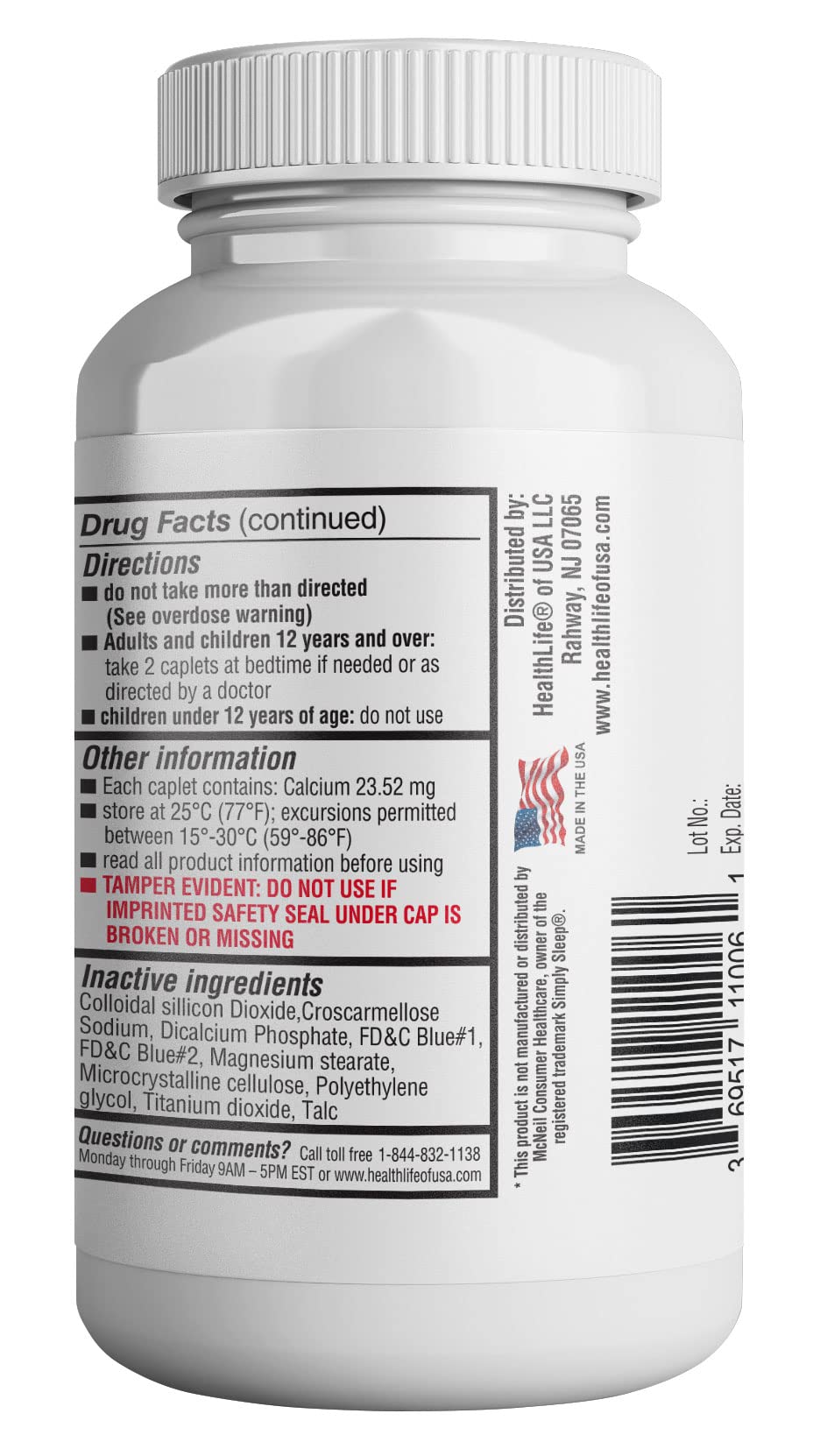 HealthPharma Nighttime Sleep-Aid, Diphenhydramine HCL Caplets, 25 mg (Blue), 600 Count