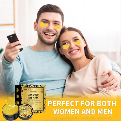Qyiywim 24K Gold Under Eye Patches – 70 PCS Eye Gel Pads for Dark Circles, Puffiness & Eye Bags