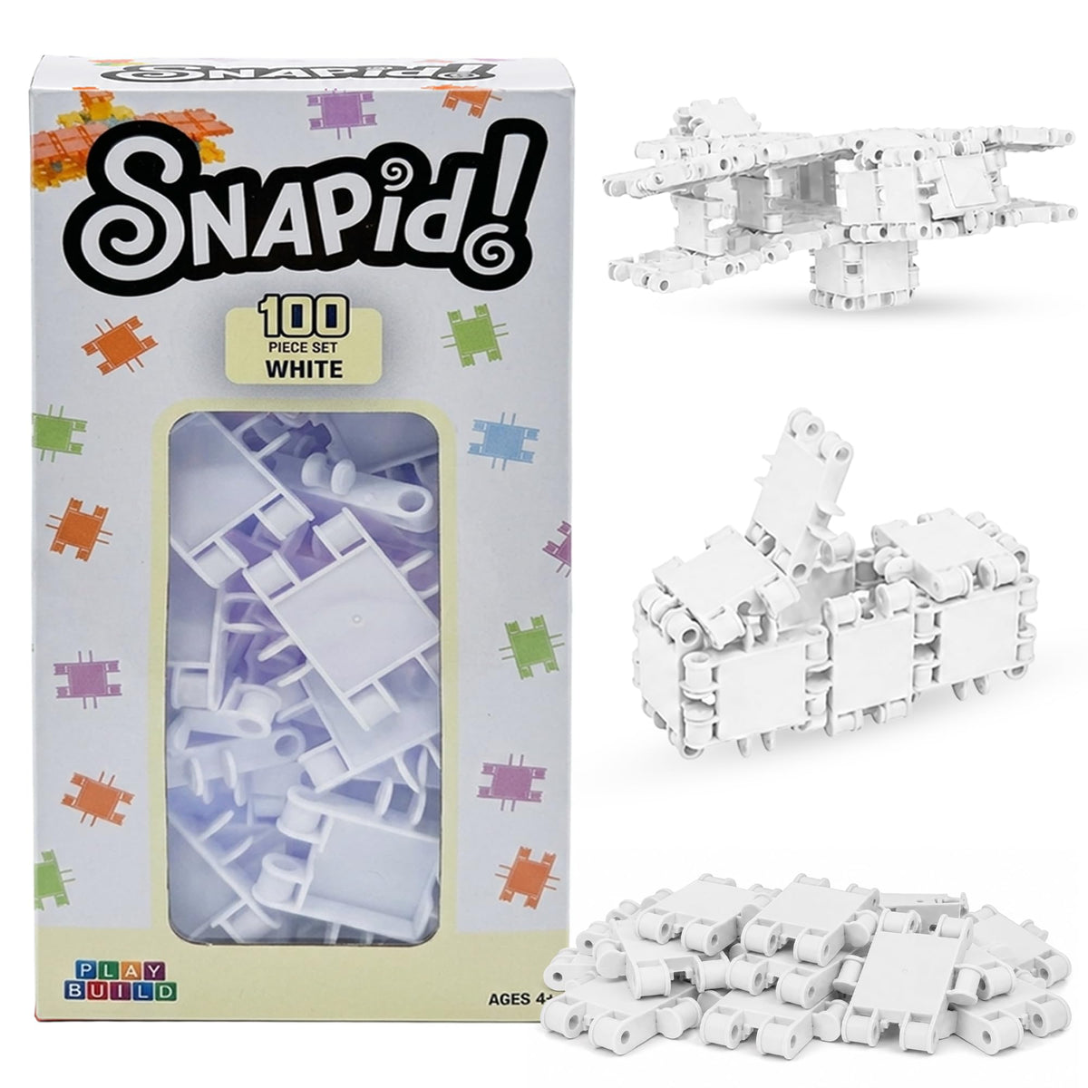 Play Build 100 Piece White Snap Connecting Building Toy Set for Kids