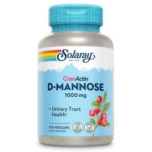 SOLARAY D-Mannose 1000mg with CranActin Cranberry Supplement 400mg, Urinary Tract Health & Bladder Support Capsules with Vitamin C, Vegan, 60 Day Guarantee, 60 Servings, 120 VegCaps (120 CT)