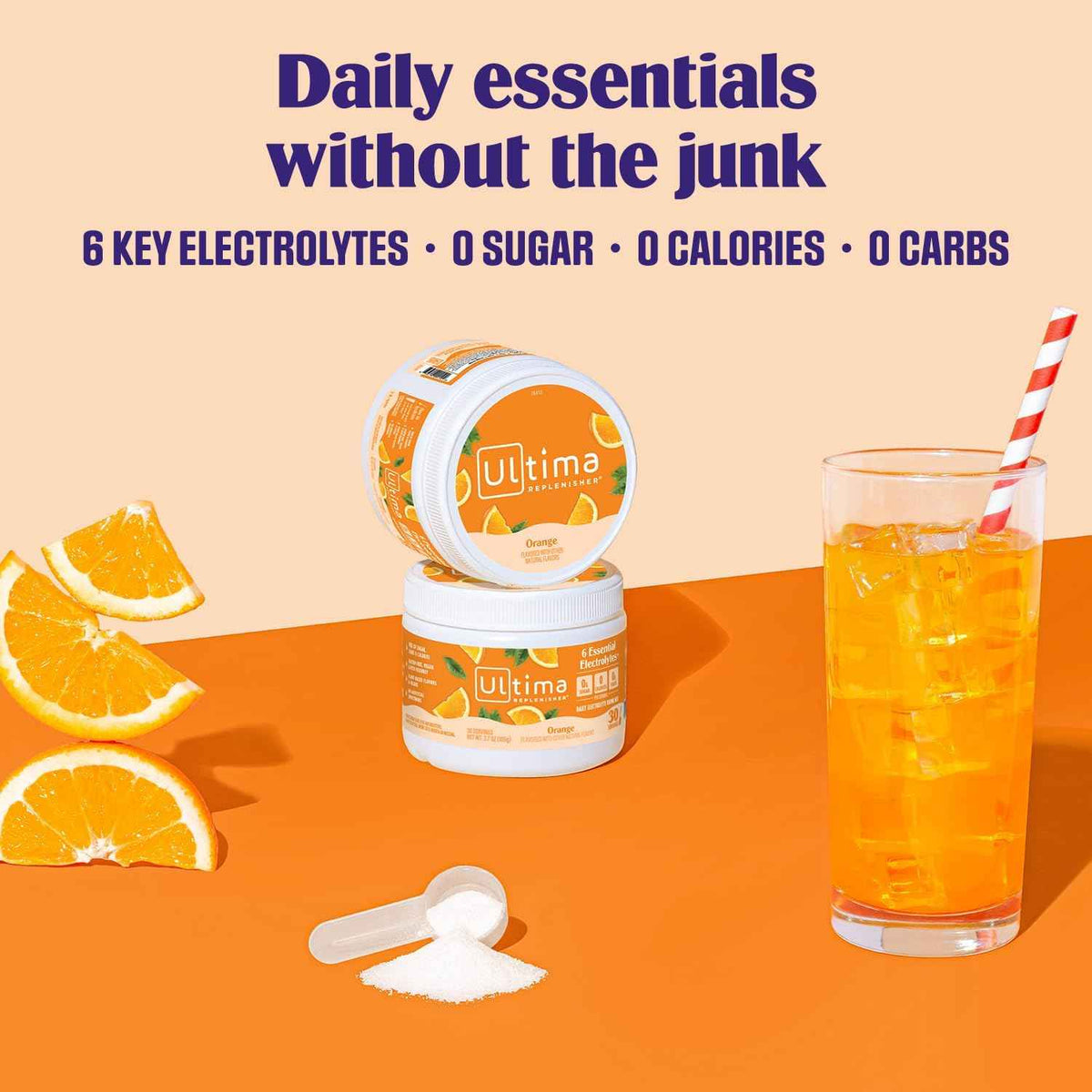 Ultima Replenisher Electrolyte Powder Drink Mix Bundle - Sugar Free - Orange, 30 Serving Canister and 20 Stickpacks - 6 Electrolytes and Minerals - Keto Friendly, Vegan, Non-GMO