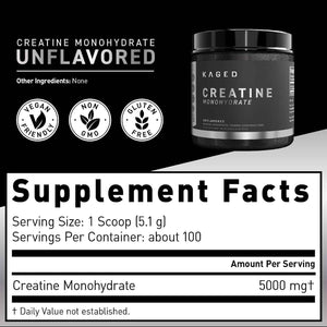 Kaged Pre Sport Pre Workout Powder Glacier Grape Creatine Monohydrate Micronized Powder Bundle, Energy & Muscle Recovery Supplement Pack, 20 Servings Pre-Workout + 100 Servings Creatin