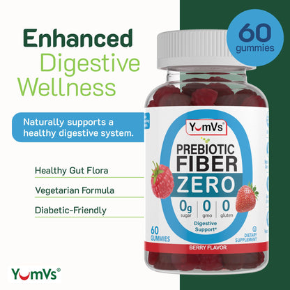 YumVs Sugar Free Prebiotic Fiber Gummies for Adults and Kids - Berry Flavor - Kosher Halal 4g High Fiber Supplement for Women and Men - Daily Fiber for Digestive Health (60 Count, 2PK)