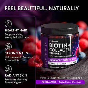YOLOBALANCE Biotin Gummies 10000mcg for Hair Growth Support - Sugar Free Multi Collagen with Keratin, Silica & Hyaluronic Acid - Pectin Based