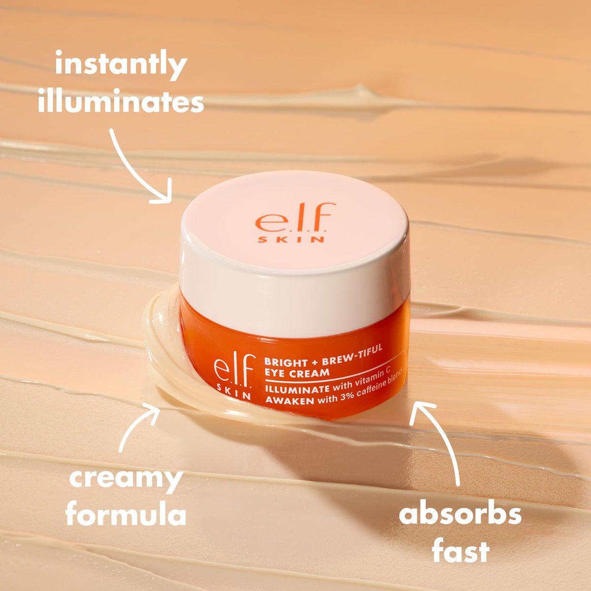 e.l.f. SKIN Bright + Brew-tiful Eye Cream - Brightening & De-puffing Caffeine Eye Treatment (Vegan & Cruelty-Free)
