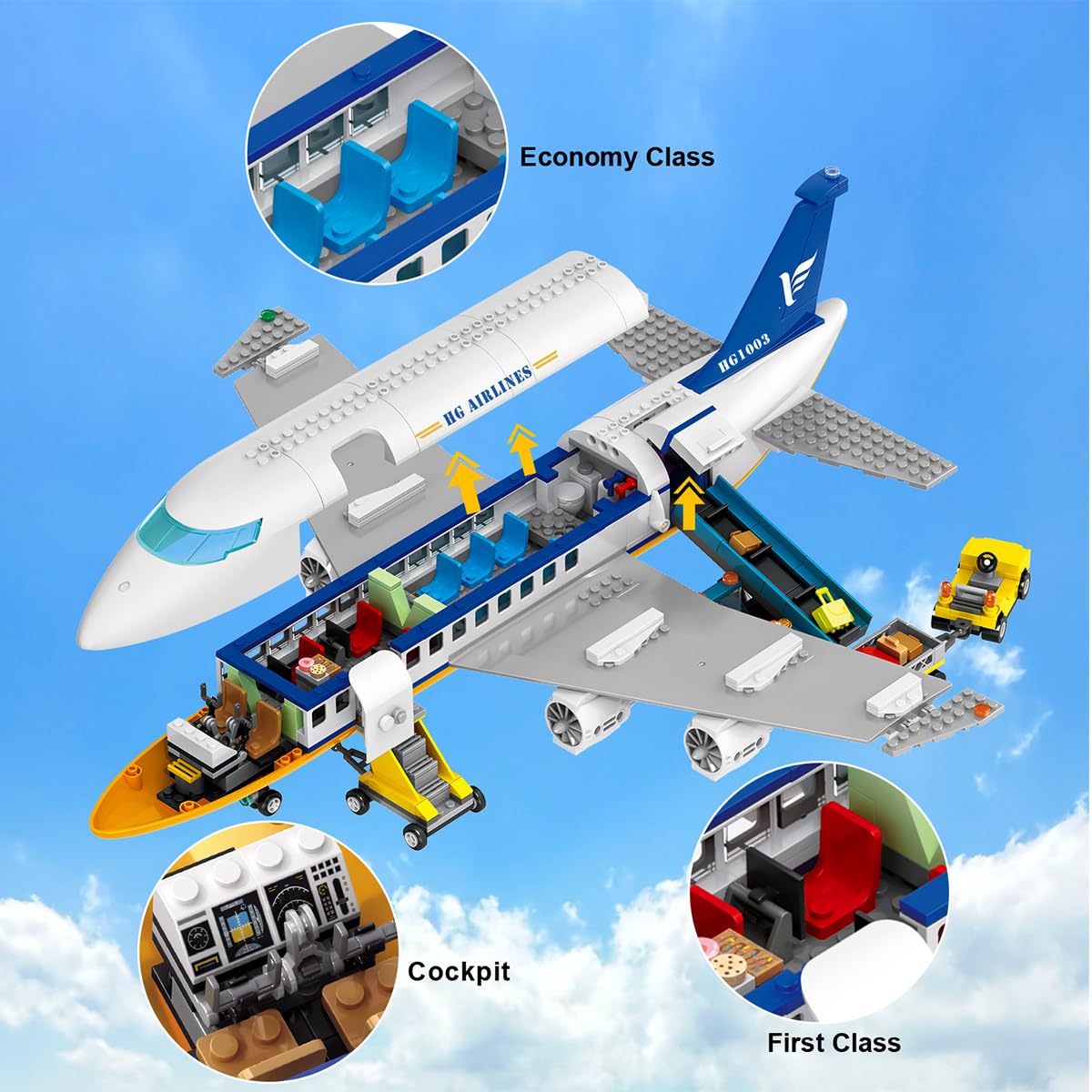 CUBIMANA 21-Inch Large City Passenger Airplane Building Set with LED Light