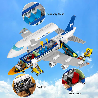 CUBIMANA 21-Inch Large City Passenger Airplane Building Set with LED Light