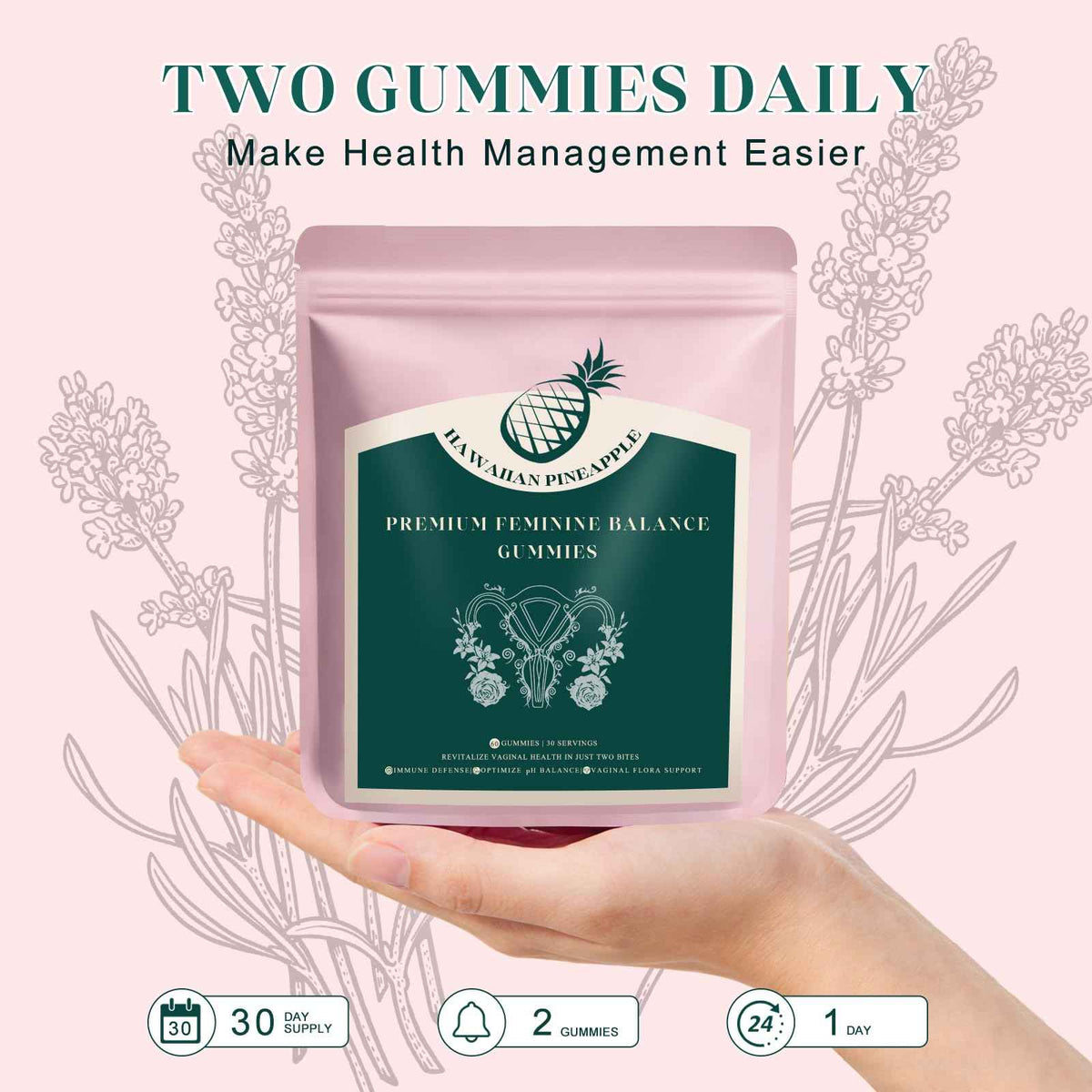 KLKIT Premium Feminine Balance Gummies, Pineapple Vaginal Probiotics for Women, pH Balance Feminine Gummies for Immune Support, Vegan & Gluten Free, 60 Count (30 Servings)