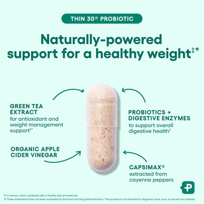 Physician's CHOICE Probiotics for Weight Management & Bloating, 30ct - 6 Probiotic Strains, Prebiotics, Cayenne, & Green Tea for Gut Health, Bloating Relief, & Weight Management for Women & Men