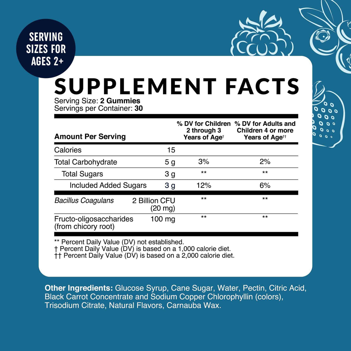 Kids Probiotic Gummies - 2 Billion Probiotics + 100mg Prebiotic Fiber for Immune & Digestion Support - Low Sugar Per Serving - For Children Ages 2+ - Gluten-Free