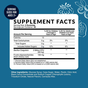 Kids Probiotic Gummies - 2 Billion Probiotics + 100mg Prebiotic Fiber for Immune & Digestion Support - Low Sugar Per Serving - For Children Ages 2+ - Gluten-Free