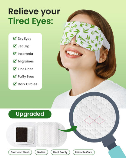 16-Pack Green Tea Steam Eye Masks – Antioxidant Warm Compress for Dry Eyes, Puffy Eyes & Fatigue | Self-Heating Disposable Travel Relaxation Set