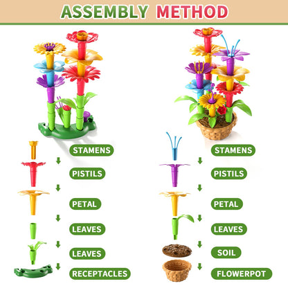 Garbo Star Girl Toys for 3 4 5 6 Year Old Girls Birthday Gift, Flower Garden Building Toys Set for Girls Toddlers Kids Ages 3-5, Building Educational Stem Toys