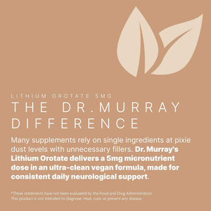 Dr. Murray's Ultra Clean Lithium Orotate 1mg Vegan Capsules - Supports Mood Balance - Cognitive Resilience - Nervous System Health - Emotional Well-Being - 90 Count