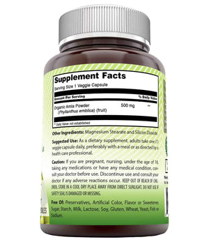 Amazing India Amla (Made with Natural Amla Fruit) 500 Mg 120 Veggie Capsules Supplement - Non-GMO, Gluten Free