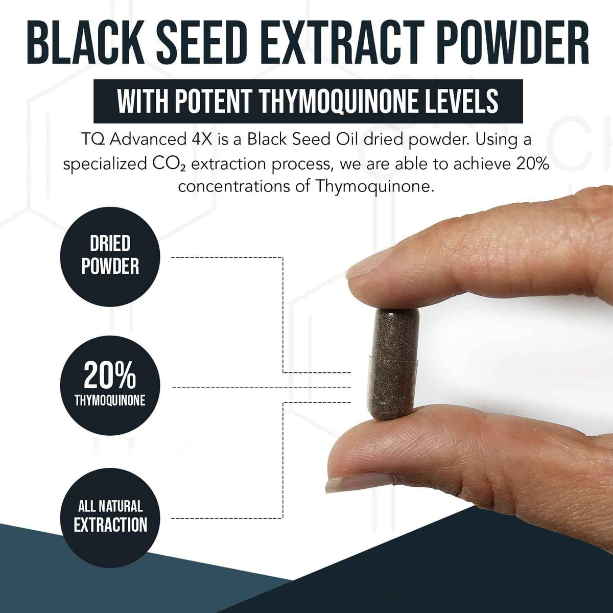 20% Thymoquinone Black Seed Oil Extract Capsules - TQ-Advanced 4X: Potent Thymoquinone Concentration Available - 60:1 Concentrate from Nigella Sativa, Raw Form, Vegan, Glass Bottle (120 Capsules)
