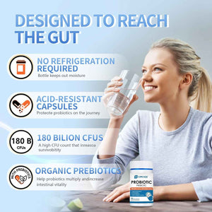 OMOGS Probiotics 180 Billion CFUs 18 Strains, 3 Prebiotics, Helps Digestive, Gut Health, Immune, Supports Occasional Constipation, Diarrhea & Gas - for Women & Men, 90 Capsules