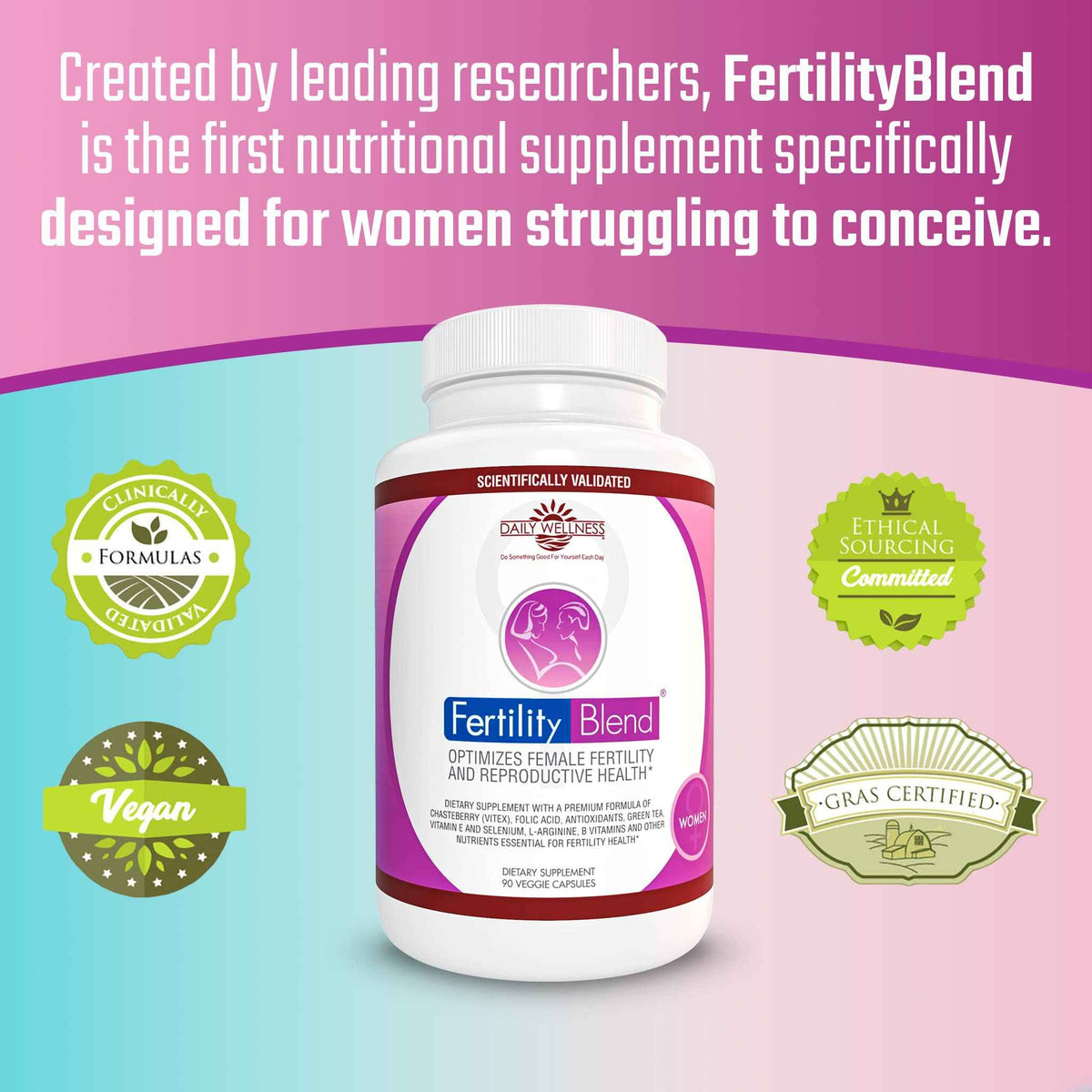 Daily Wellness Fertility Blend for Women - Fertility Supplements for Women, Conception Fertility Prenatal Vitamins, Trying to Conceive Progesterone Supplements, Cycle Support Conception Pills - 1 Pack