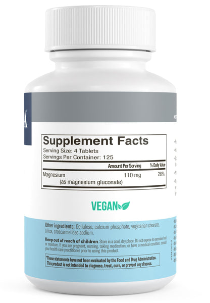 Freeda Magnesium Gluconate Vegan Supplement - 100 Tablets - Gentle and Highly Absorbable Magnesium Gluconate Supplement - Supporting Bone, Nerve & Muscle Function